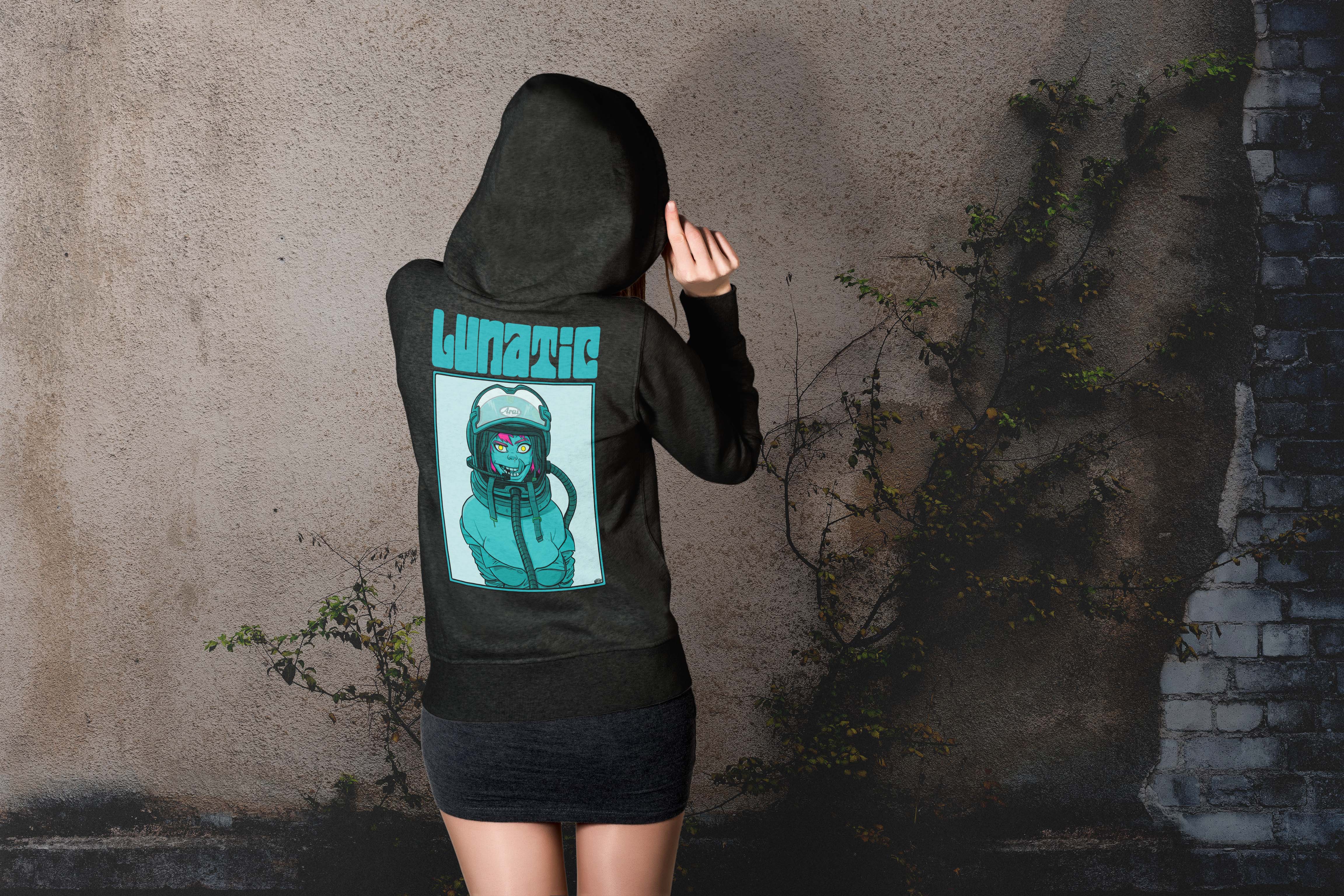 Unique and cool Gorillaz-style lunatic Hoodie illustration