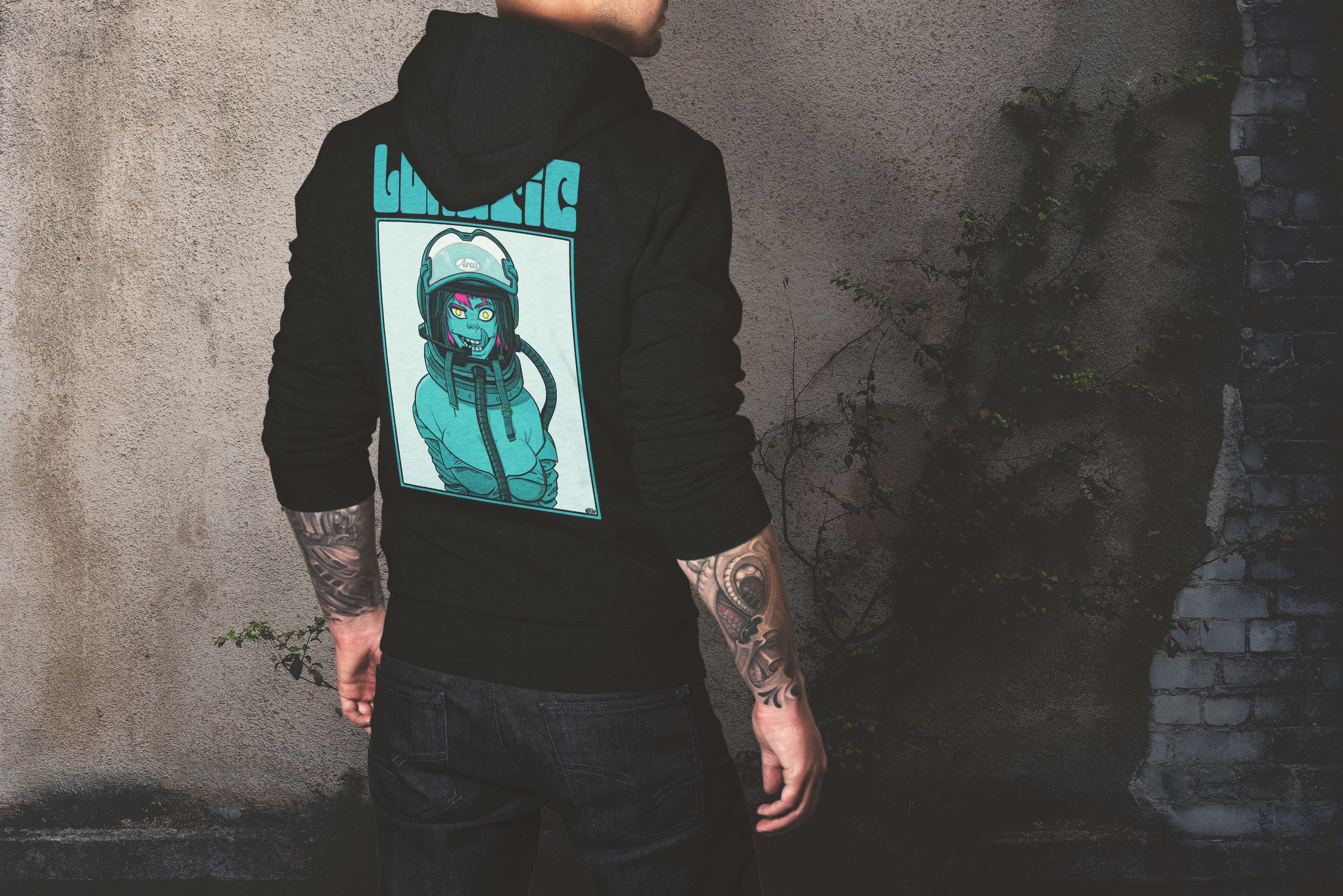 Unique and cool Gorillaz-style lunatic Hoodie illustration