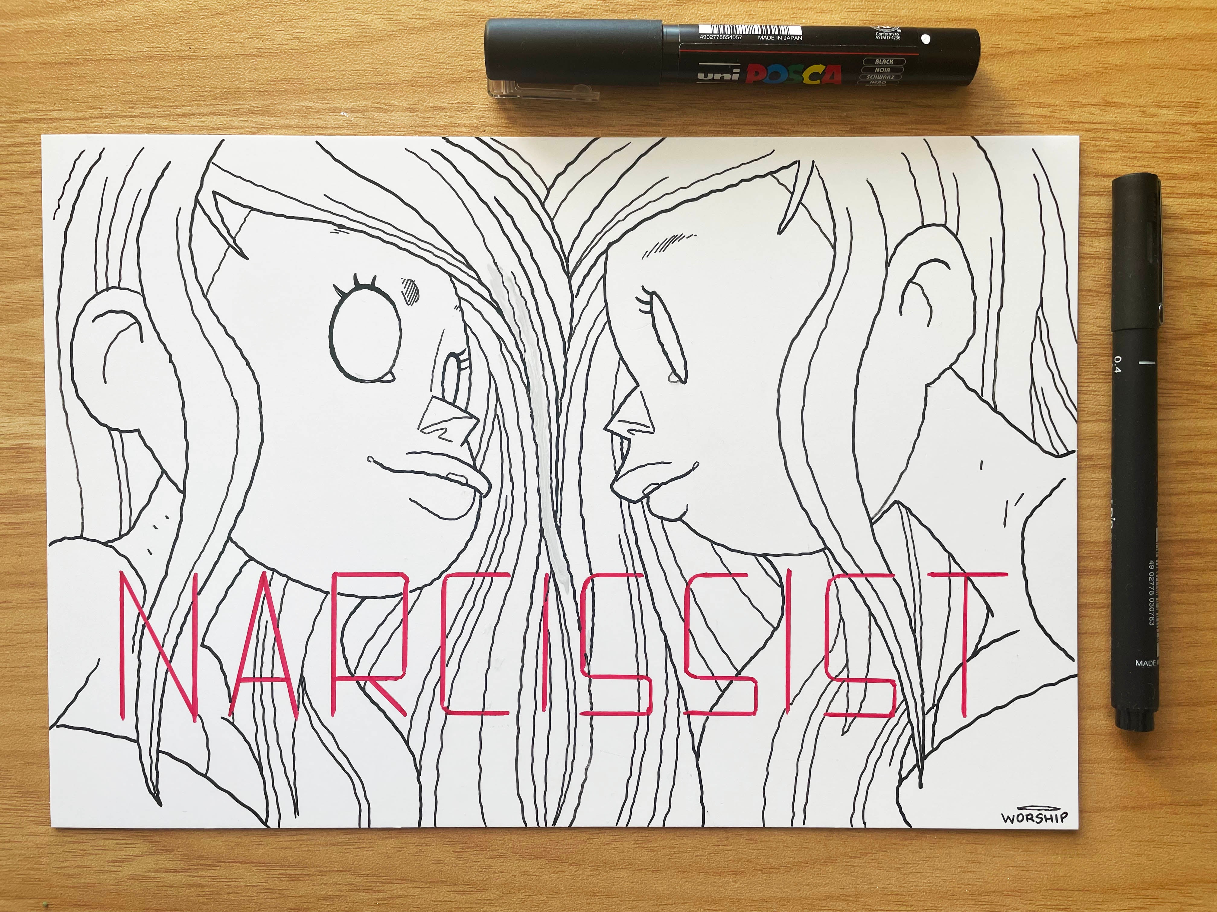 Narcissist Pen and Ink Illustration