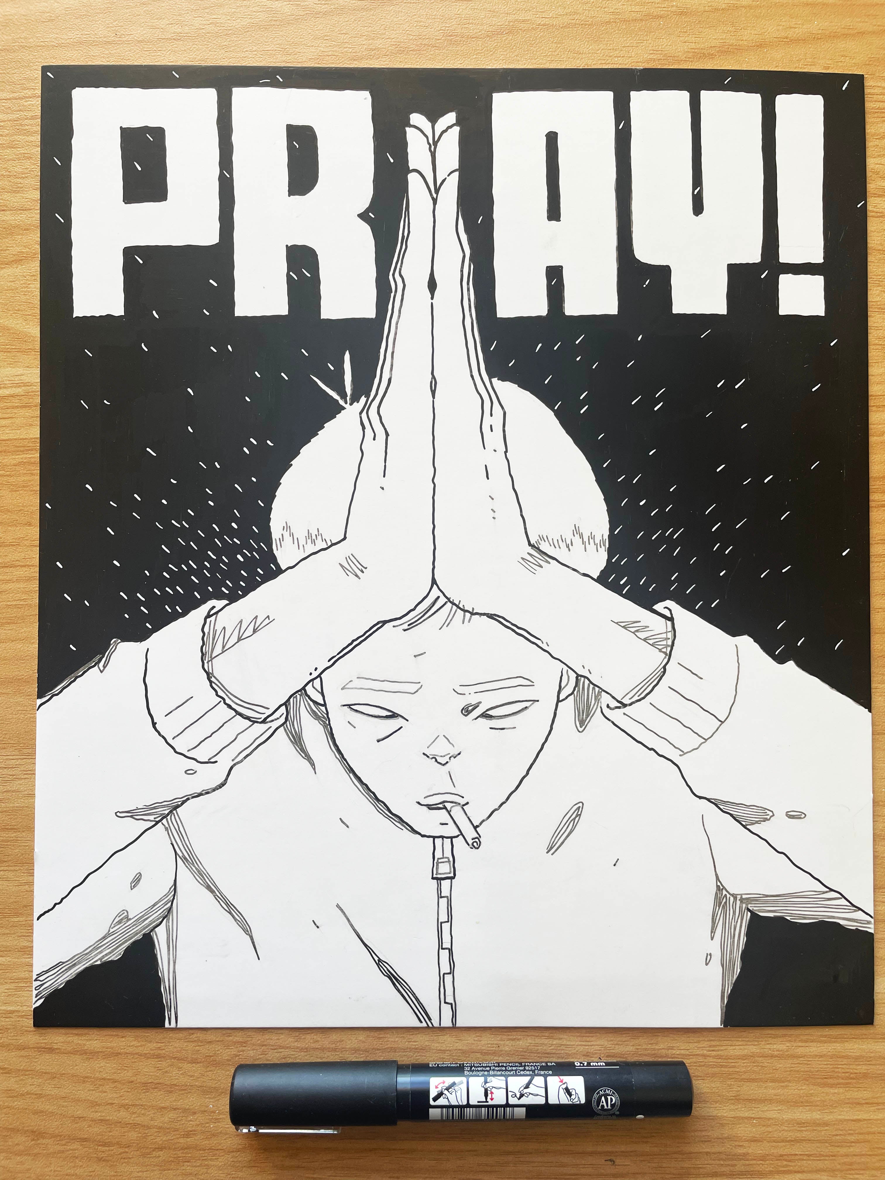 Pray Pen and Ink Illustration