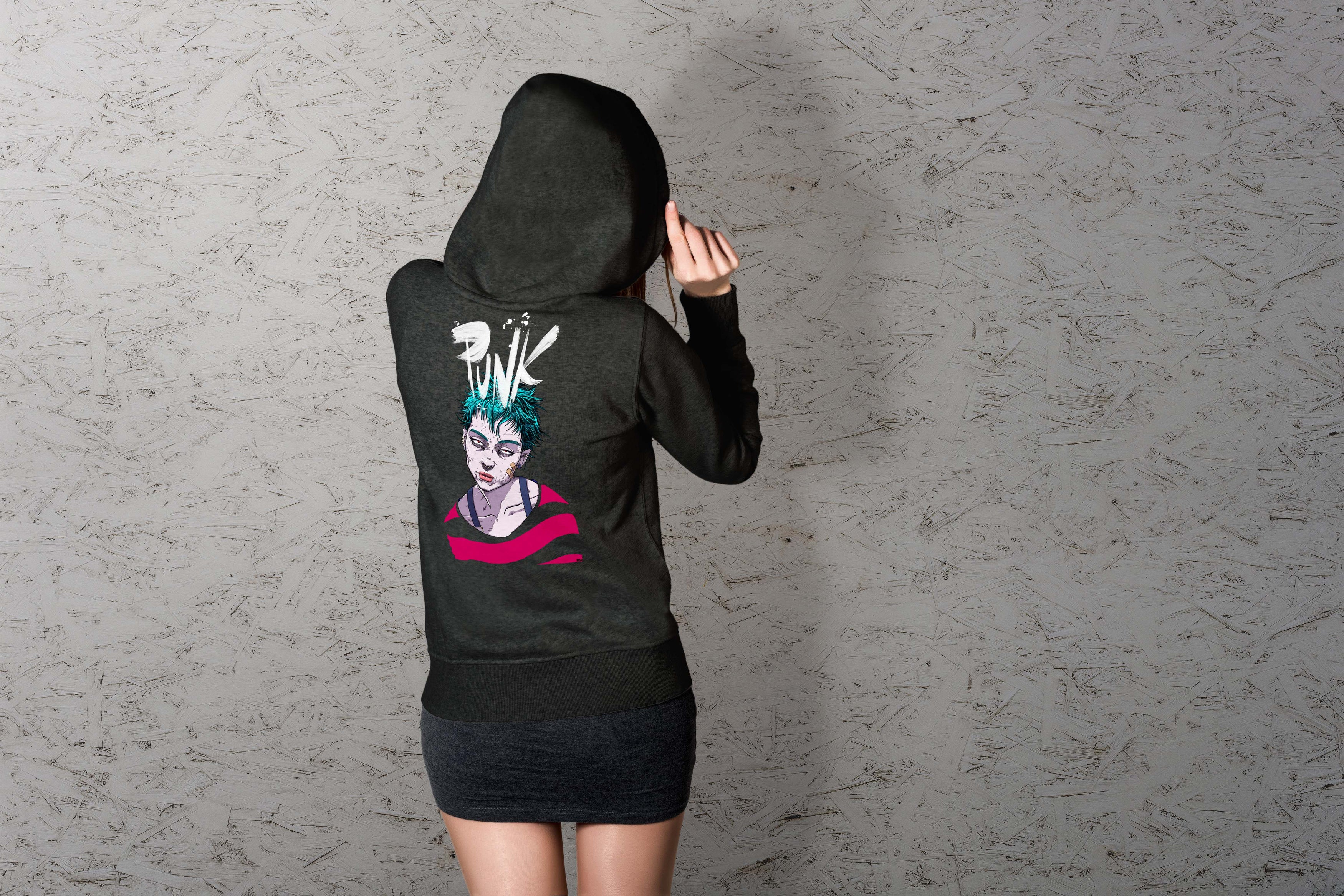 Unique and cool Gorillaz-style punk rock Hoodie illustration