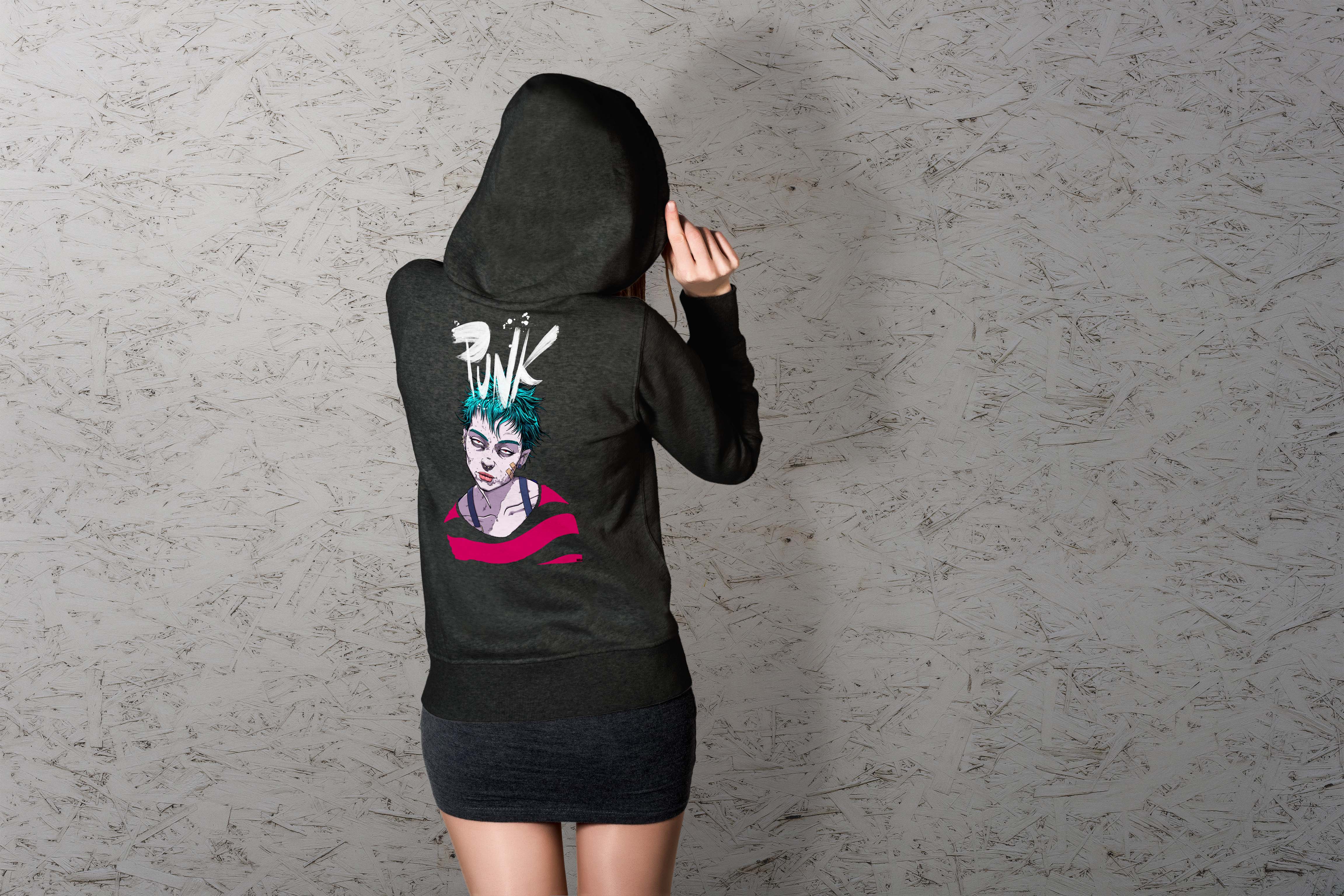 Unique and cool Gorillaz-style punk rock Hoodie illustration