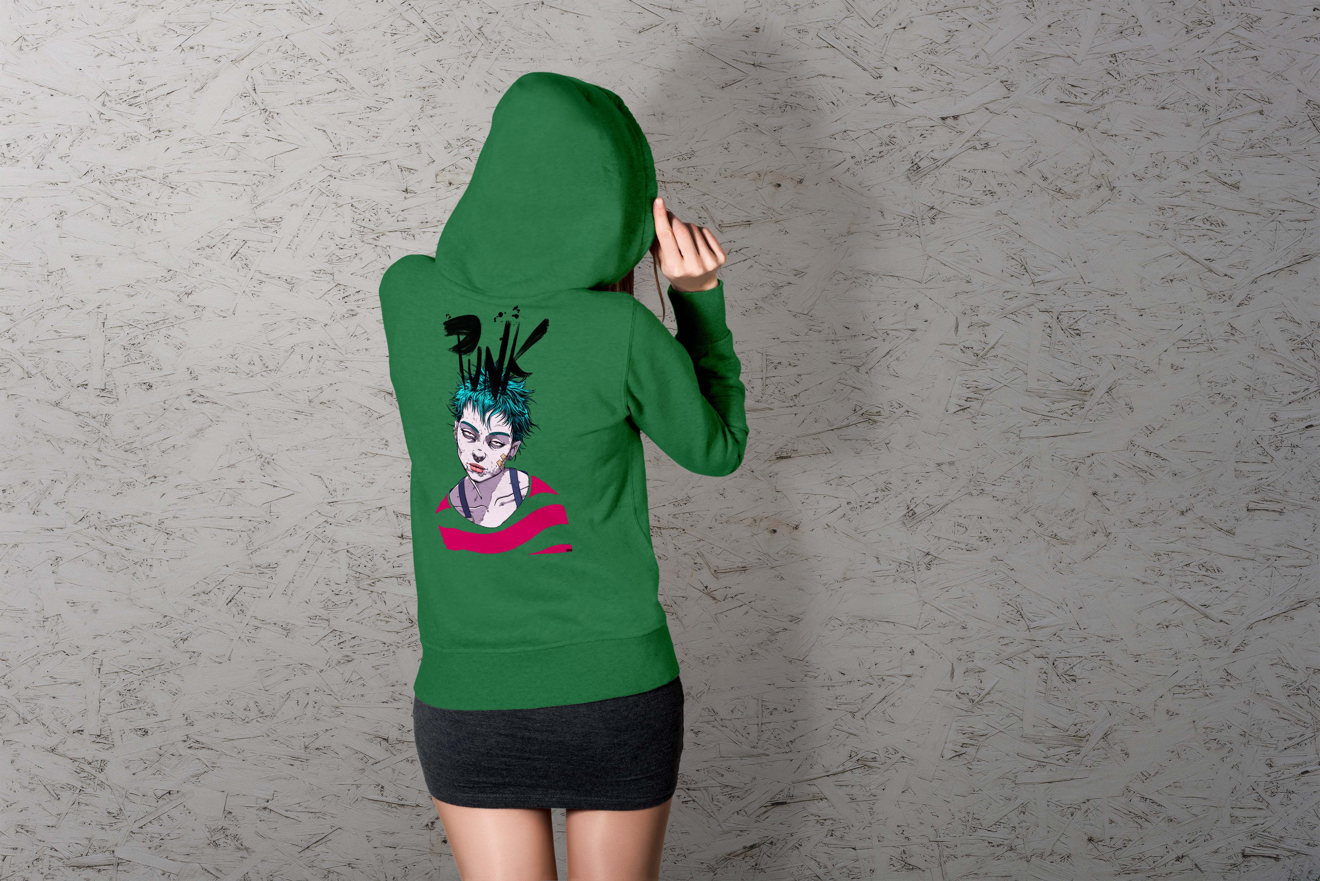 Unique and cool Gorillaz-style punk rock Hoodie illustration