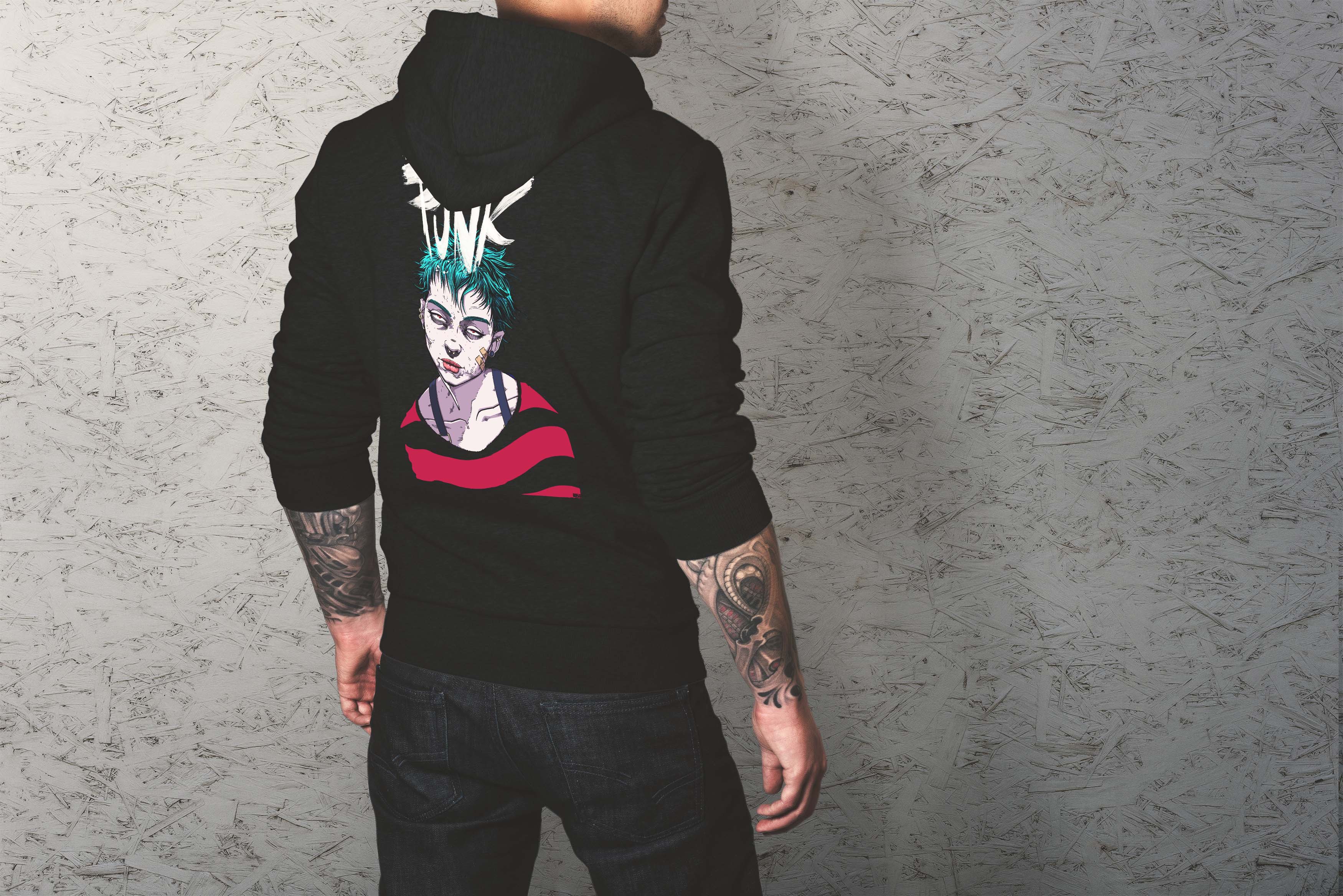 Unique and cool Gorillaz-style punk rock Hoodie illustration