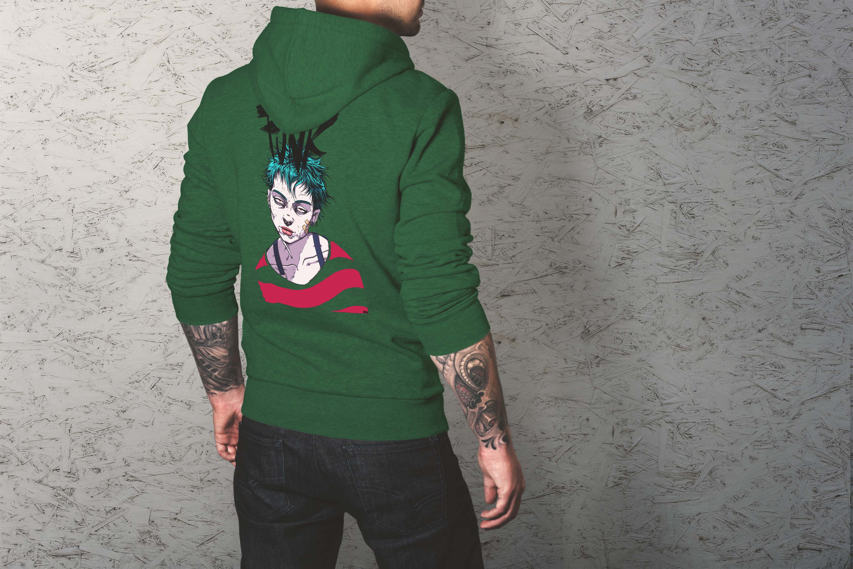 Unique and cool Gorillaz-style punk rock Hoodie illustration