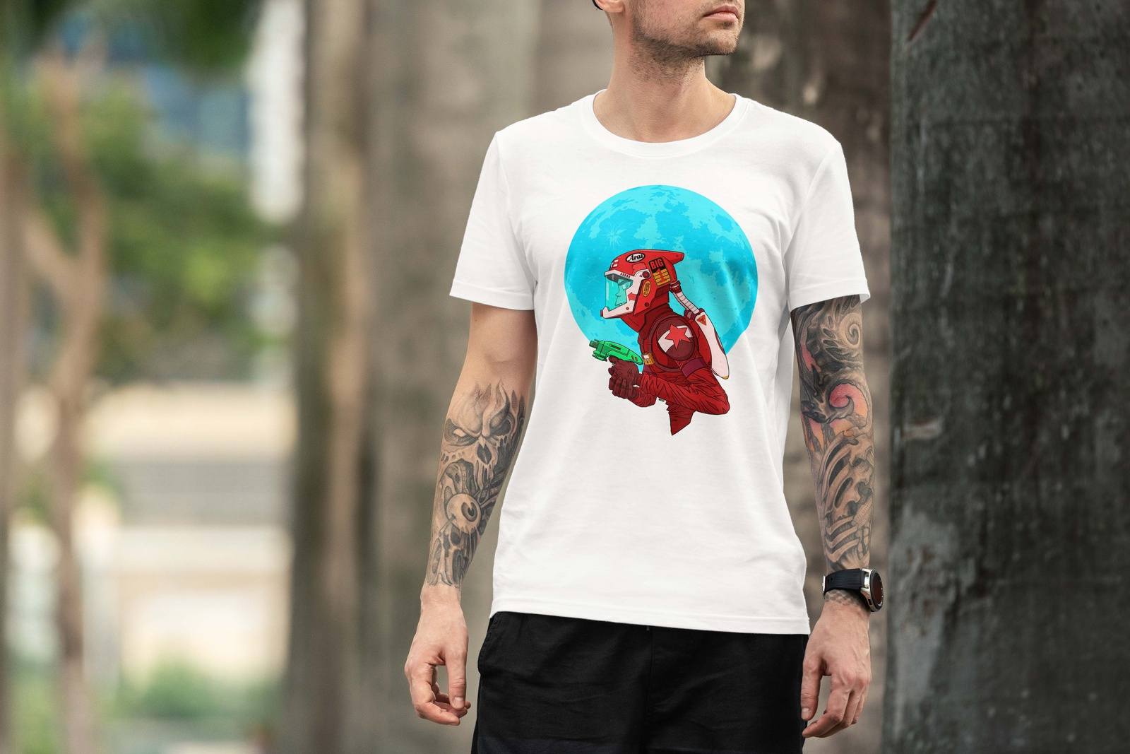 Unique and cool Gorillaz-style retro sci-fi T-Shirt illustration