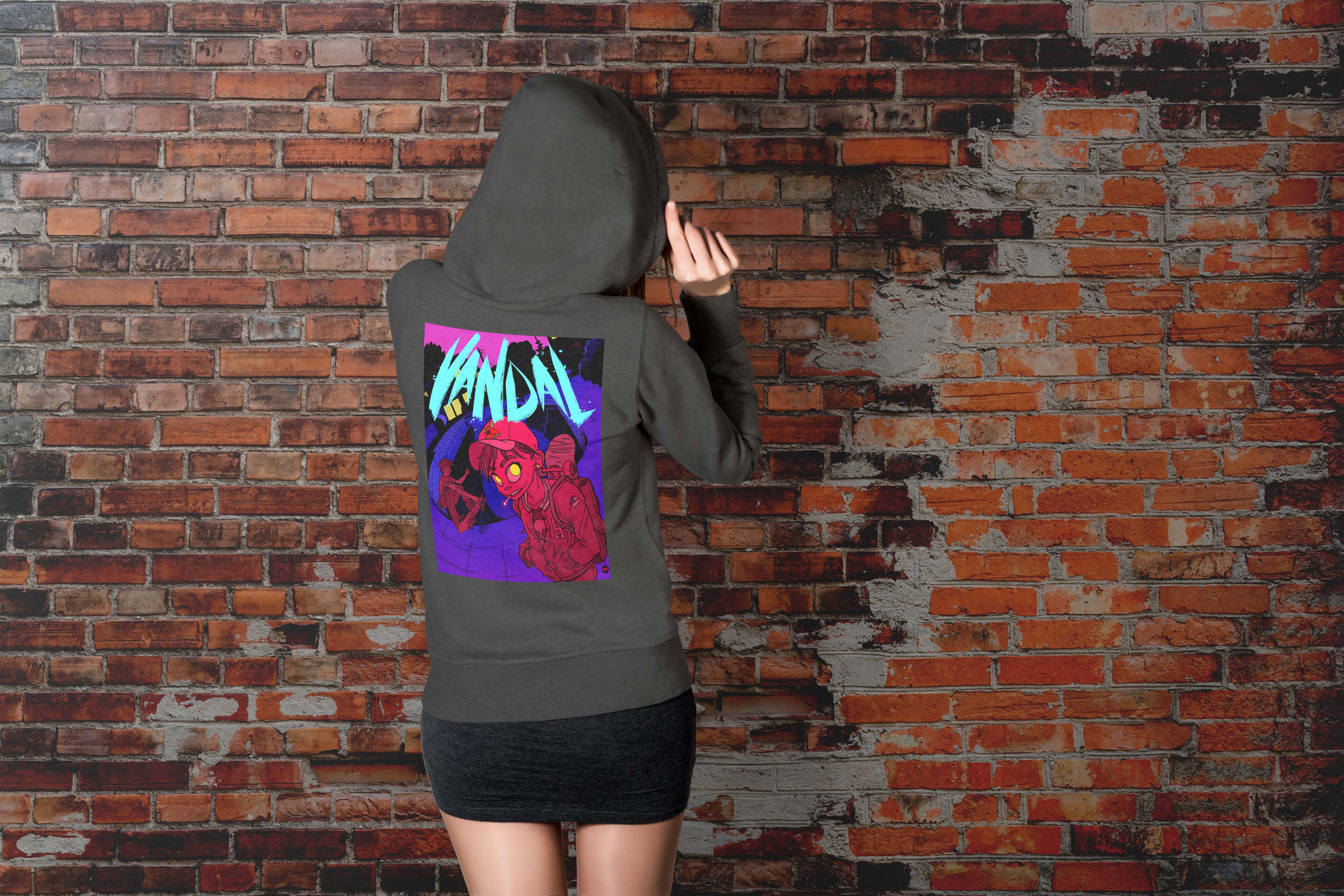 Unique and cool Gorillaz-style skate Hoodie illustration