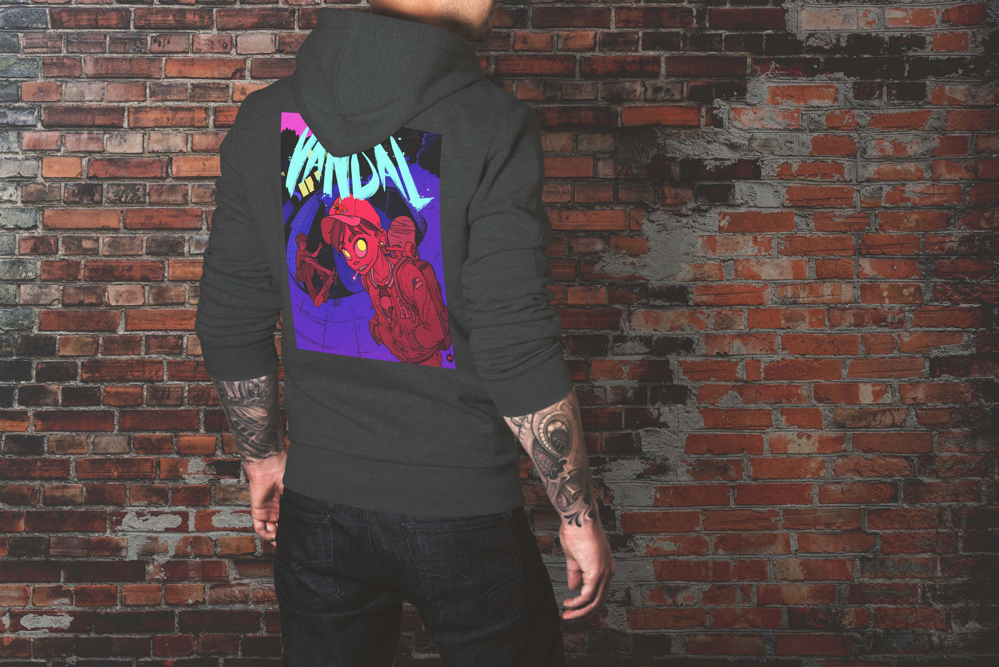 Unique and cool Gorillaz-style skate Hoodie illustration