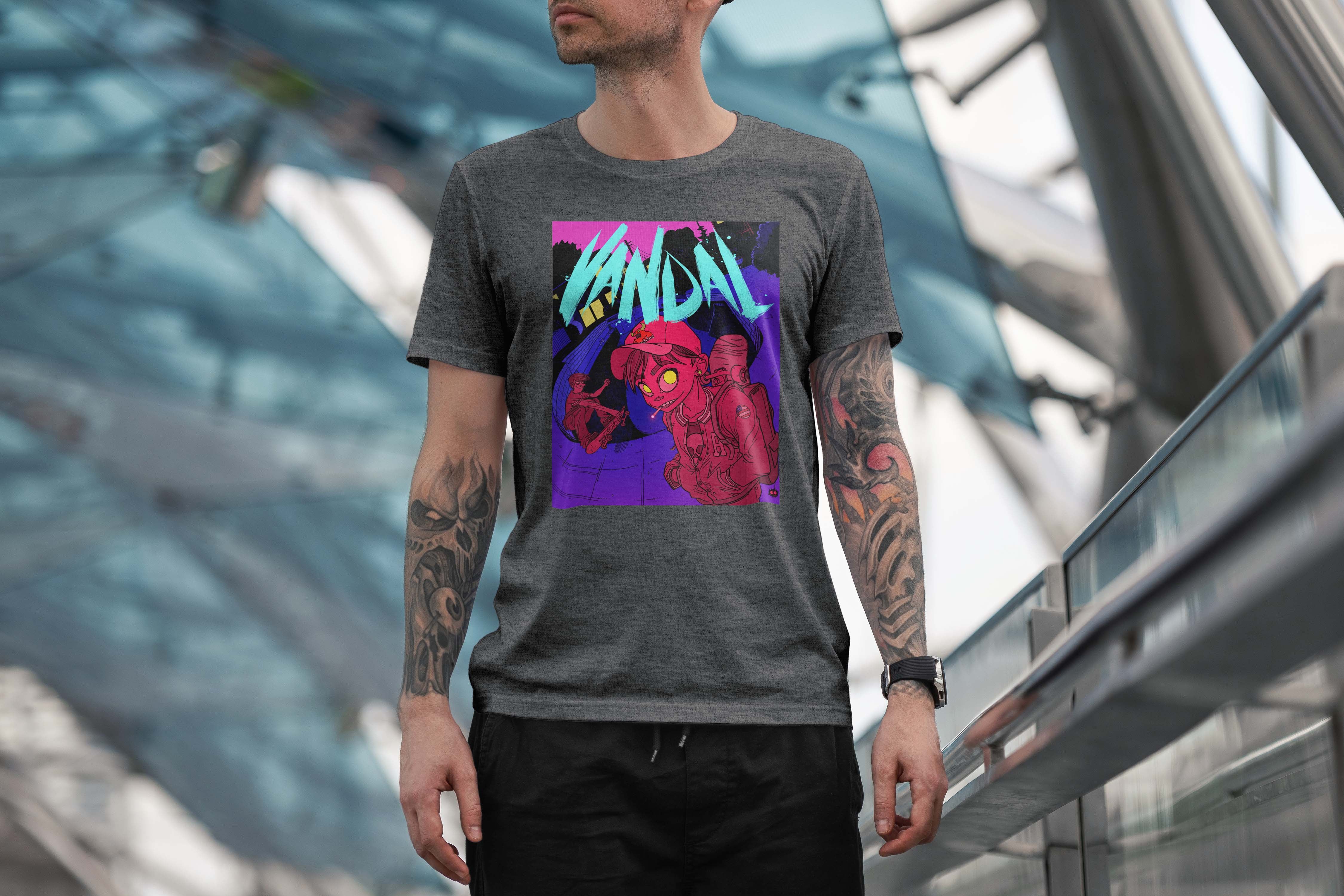 Unique and cool Gorillaz-style skate T-Shirt illustration