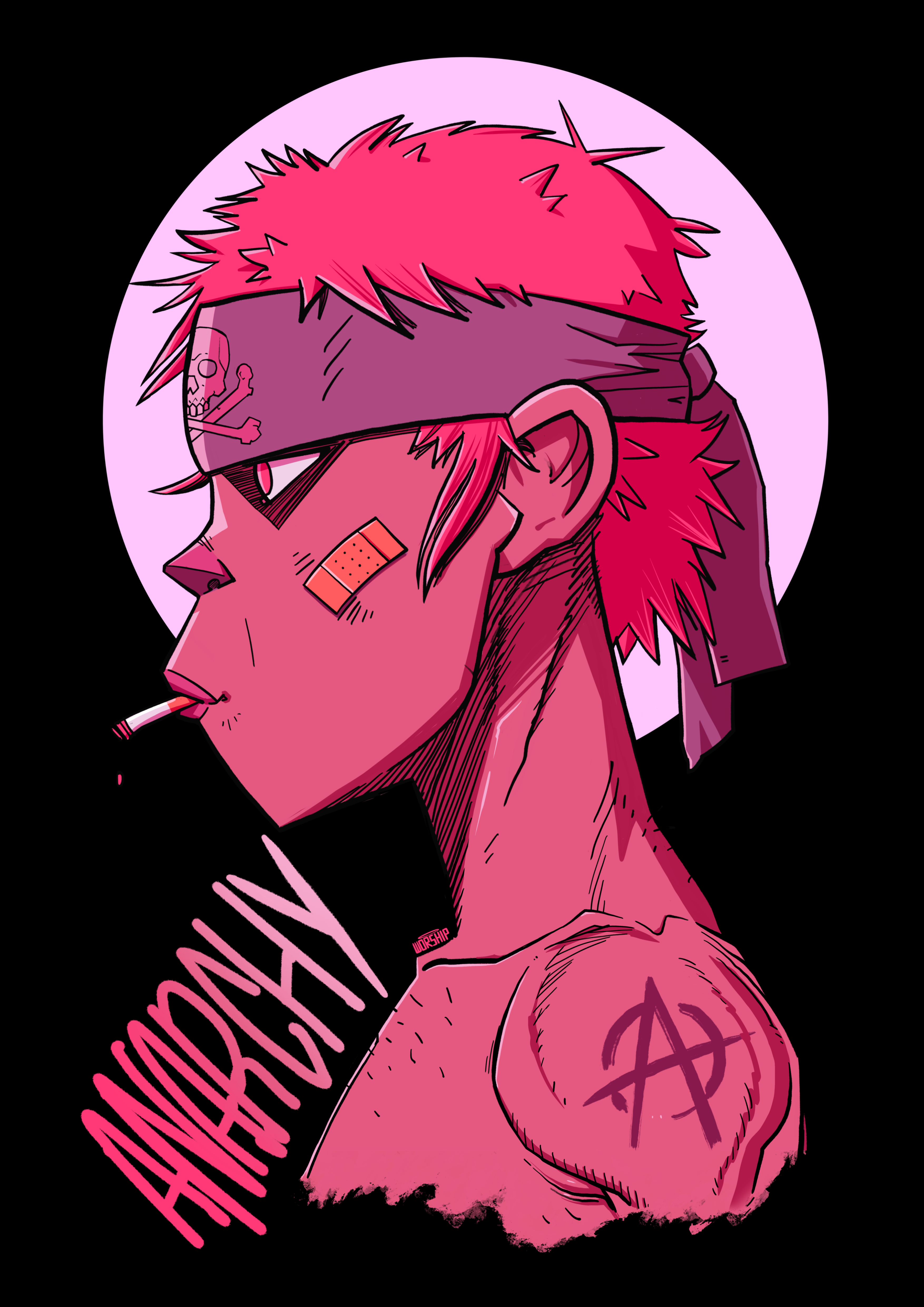 Unique art design with Gorillaz, Anime, Manga, Comic Art style. 