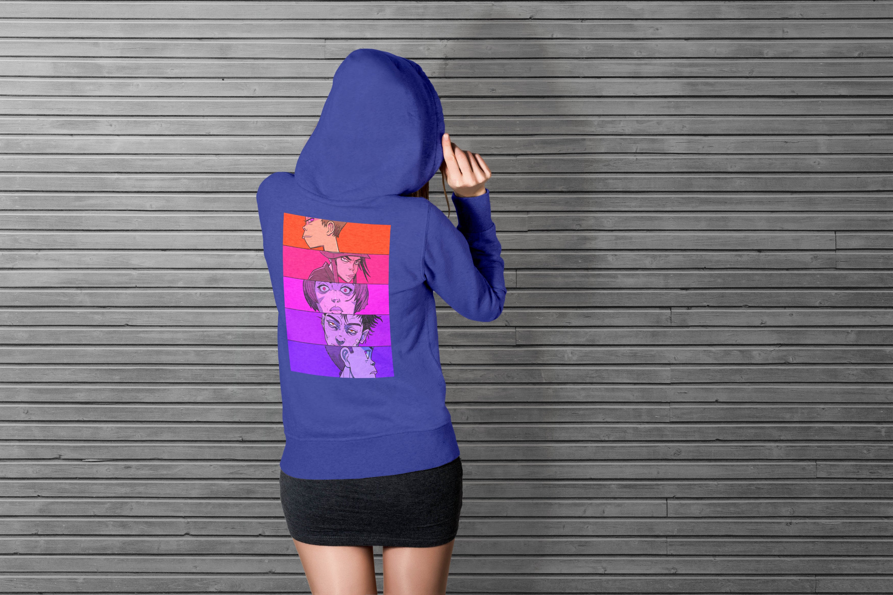 Unique and cool Gorillaz-style Anime faces Hoodie illustration