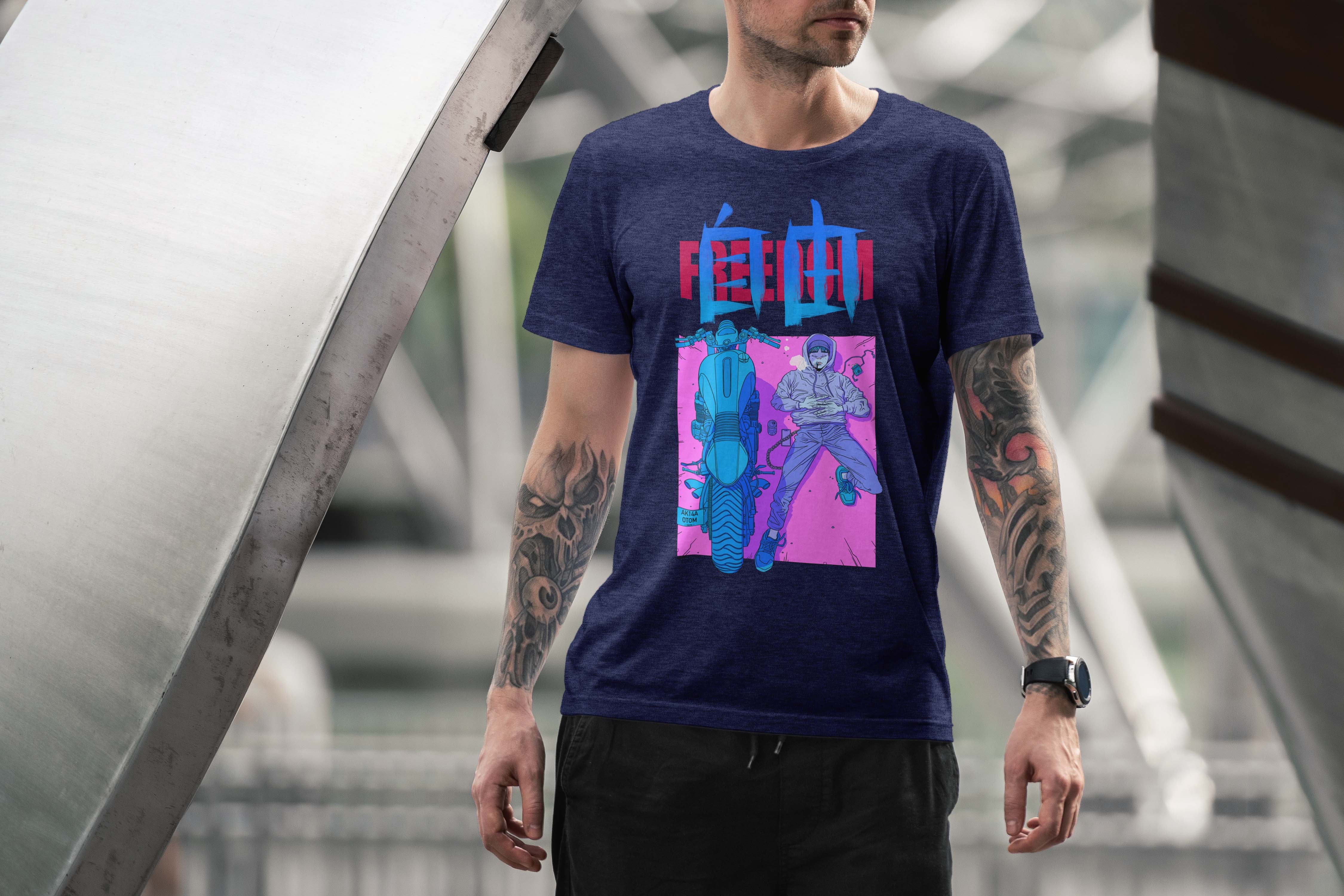 Unique and cool Gorillaz-style anime T-Shirt illustration