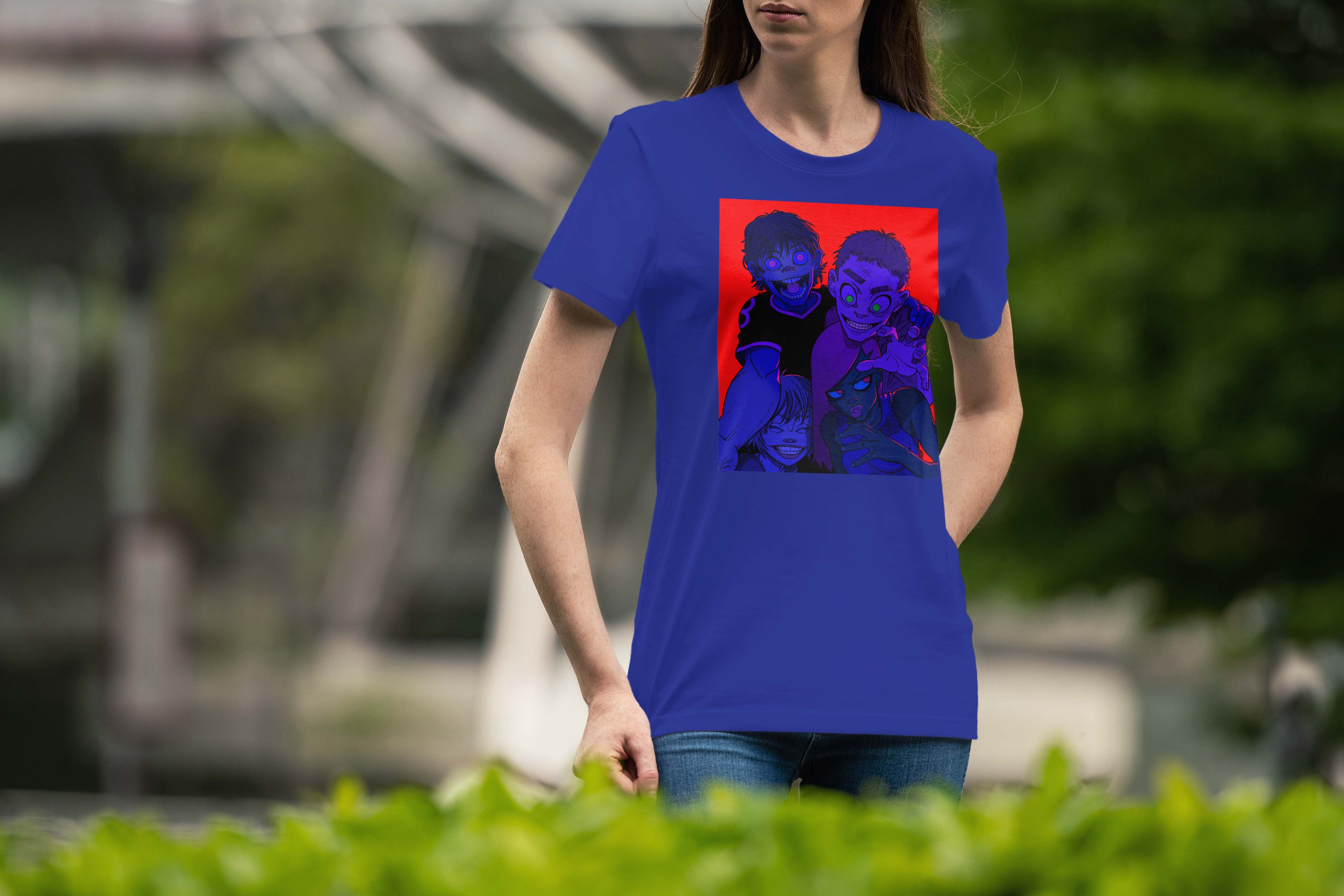 Unique and cool Gorillaz-style T-Shirt illustration
