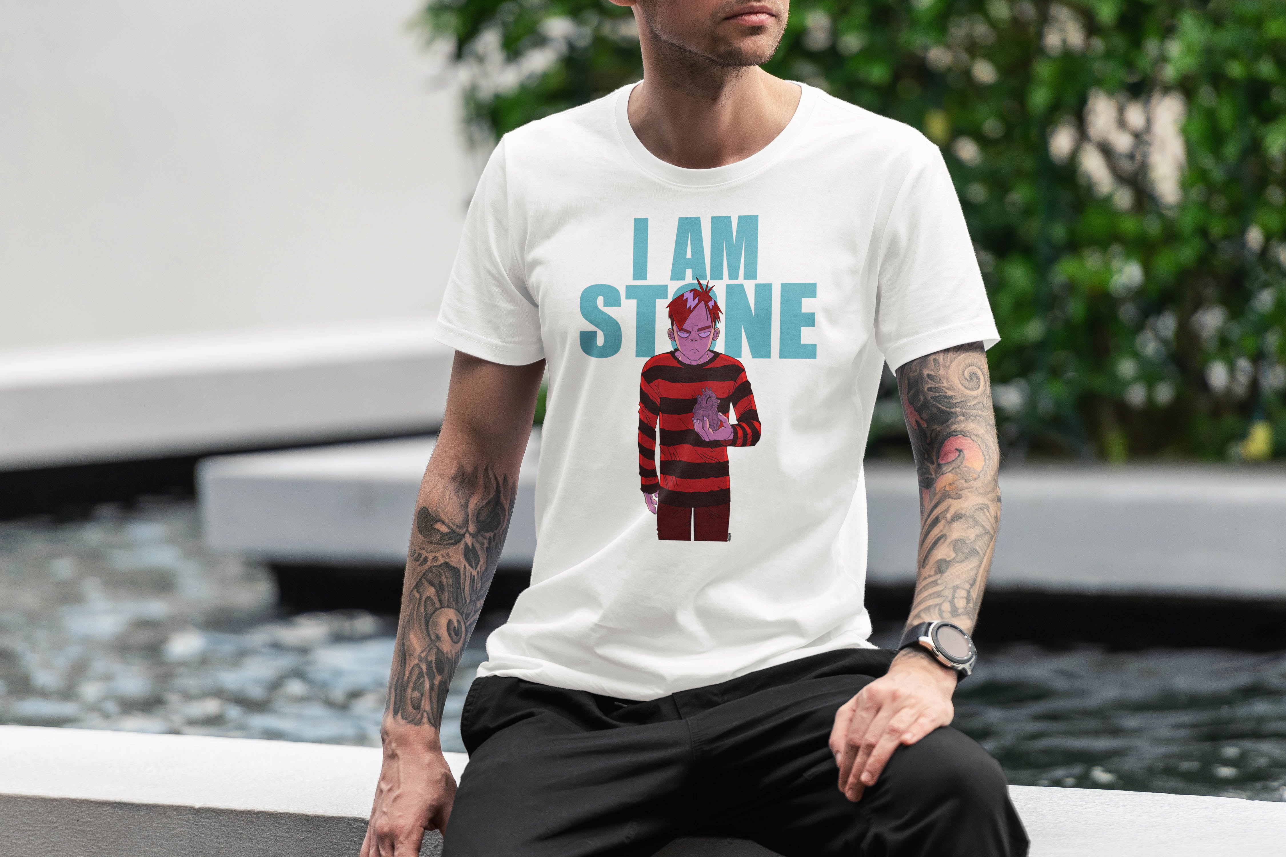 Unique and cool Gorillaz-style heart of stone T-Shirt illustration