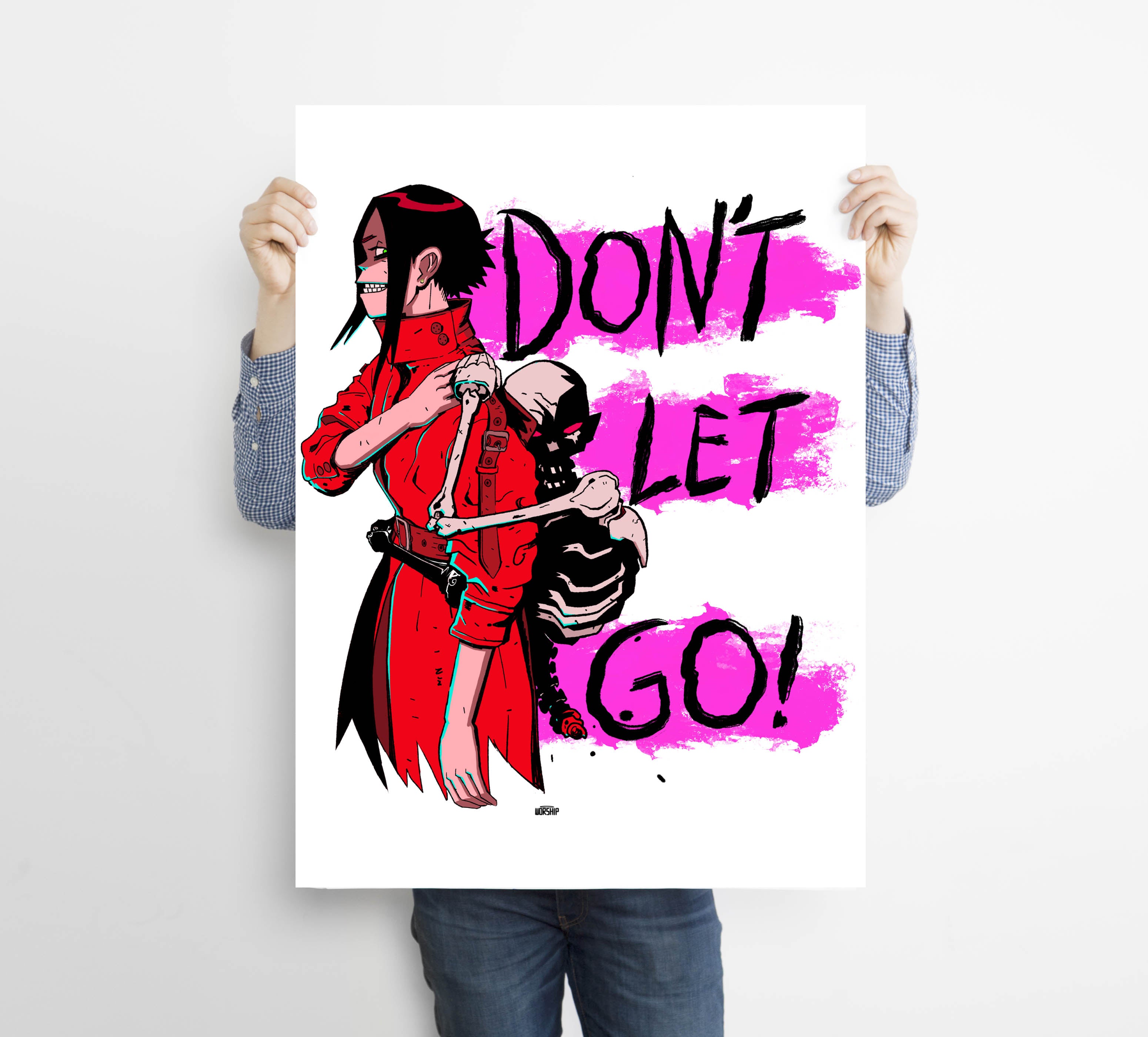 Unique and cool Gorillaz-style anime poster/wall art illustration