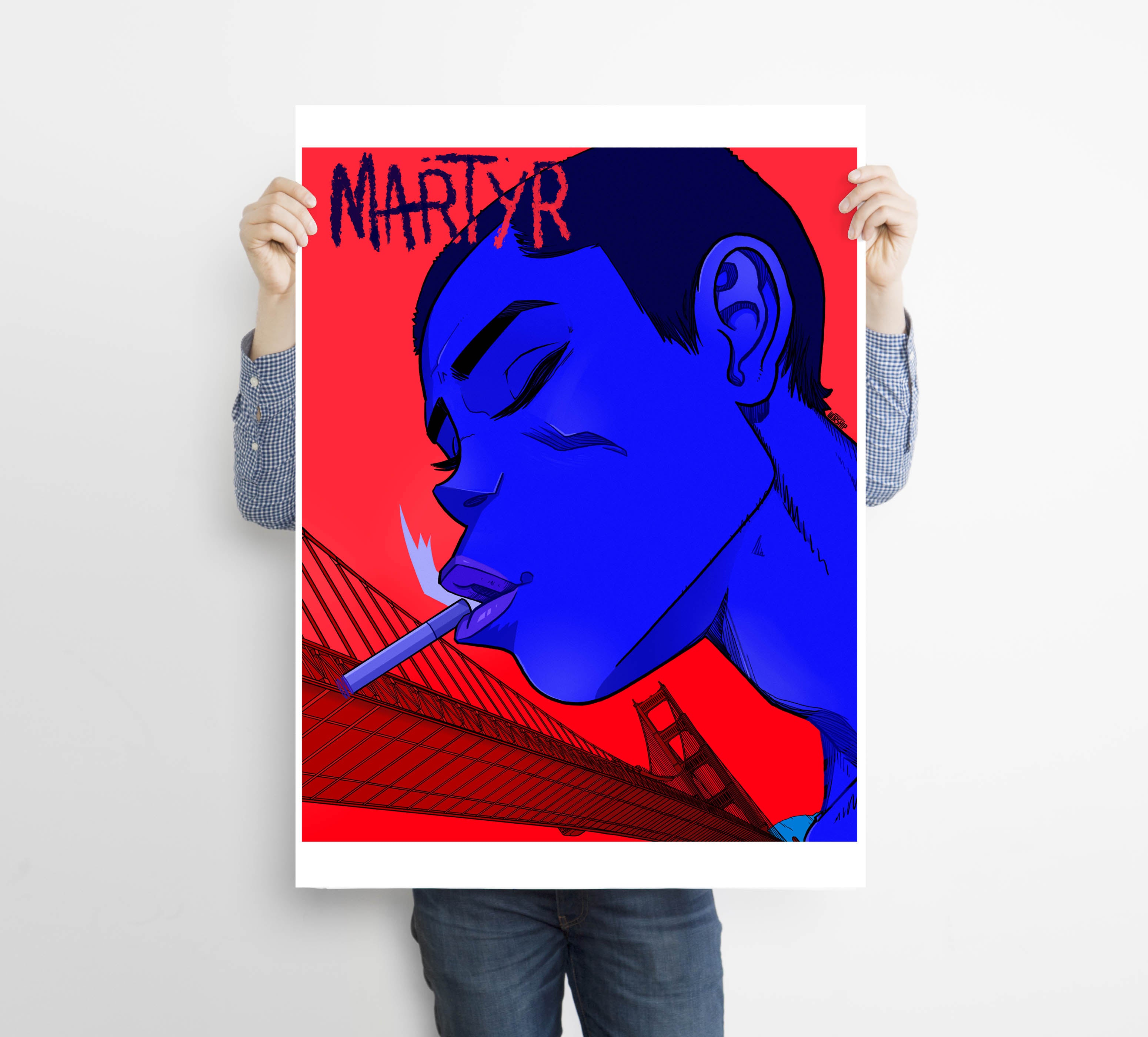 Unique and cool Gorillaz-style Martyr poster/wall art illustration