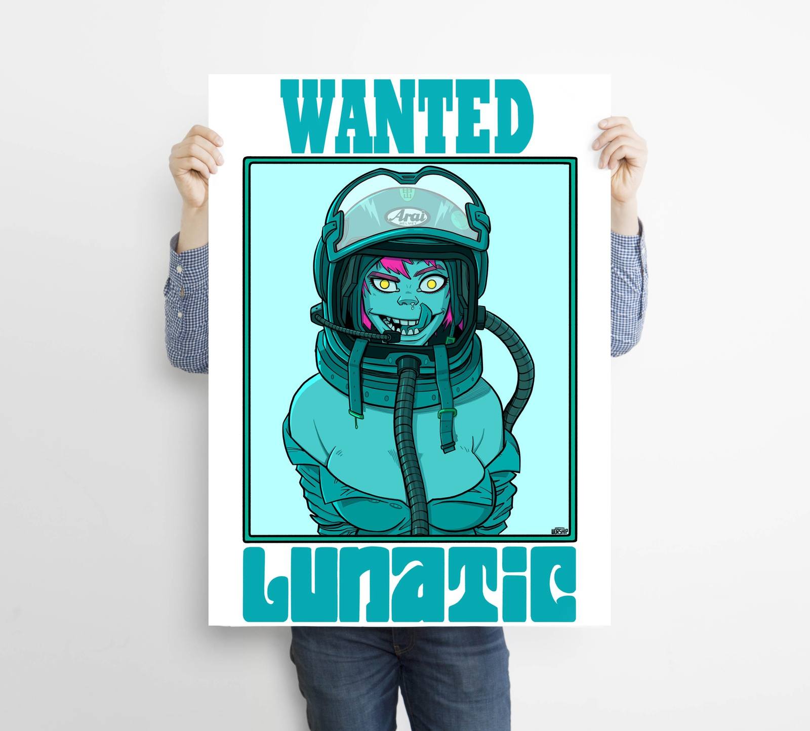 Unique and cool Gorillaz-style lunatic poster/wall art illustration