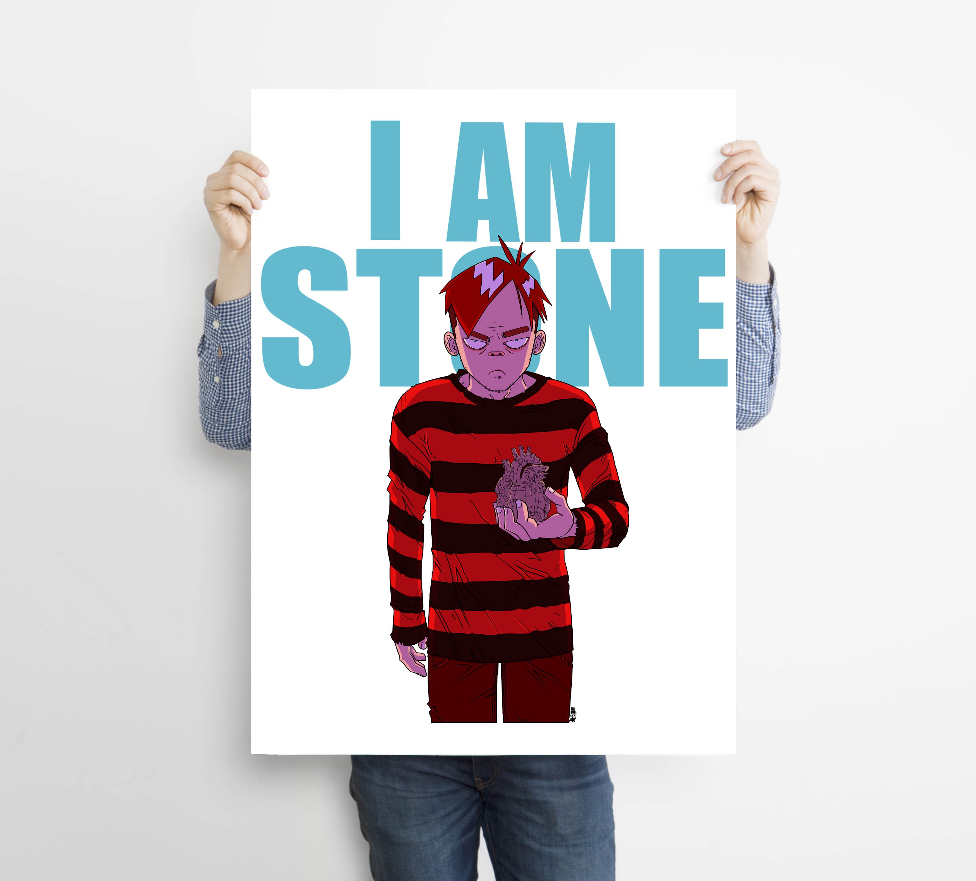 Unique and cool Gorillaz-style heart of stone poster/wall art illustration