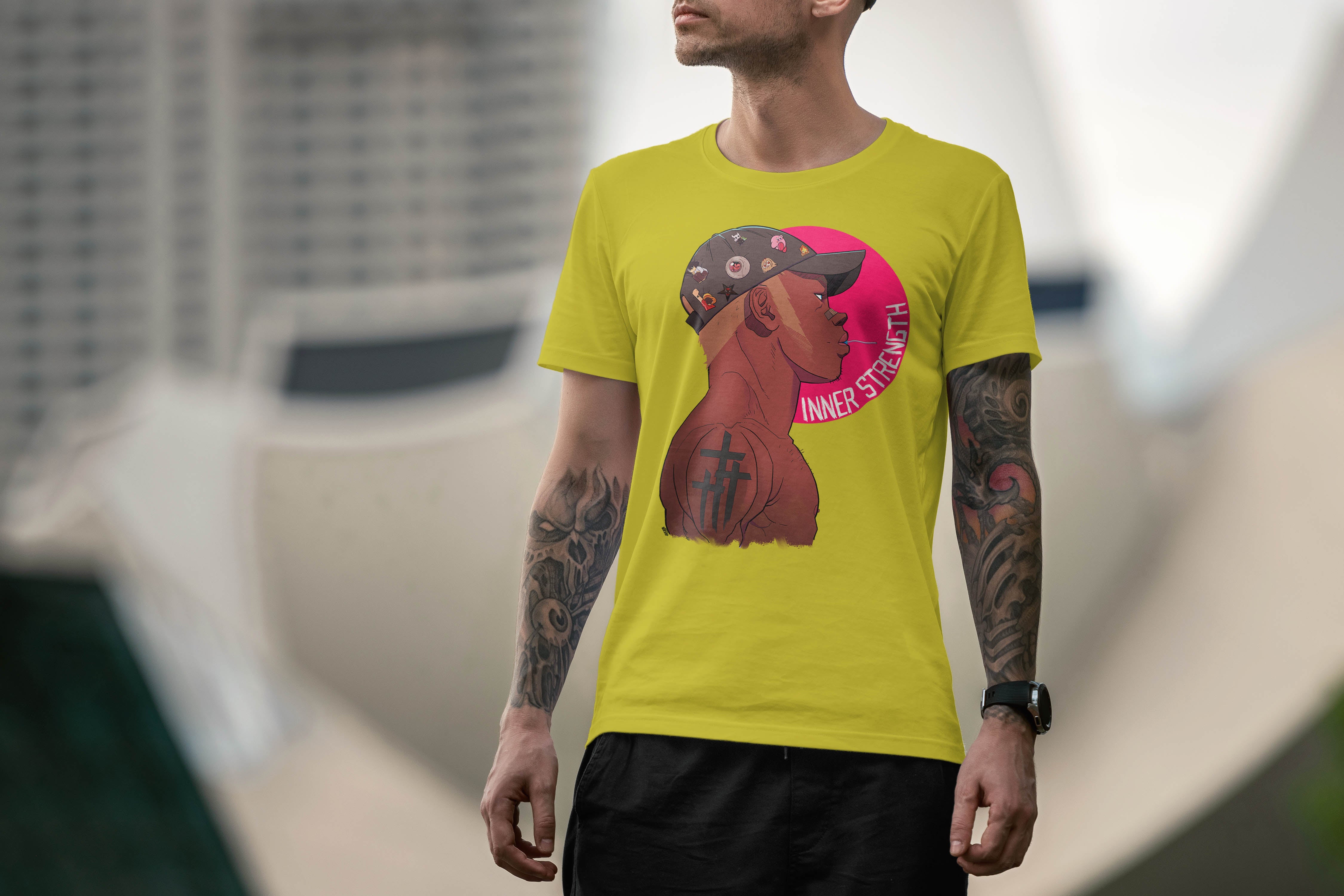 Unique and cool Gorillaz-style inner strength T-Shirt illustration