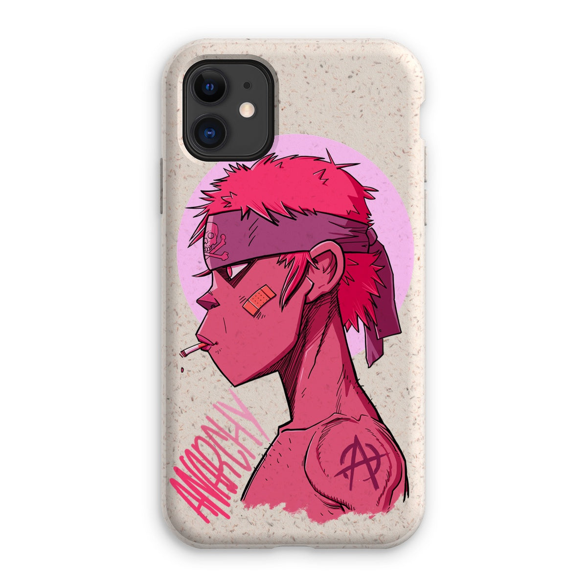 Unique and cool Gorillaz-style anarchy phone case illustration