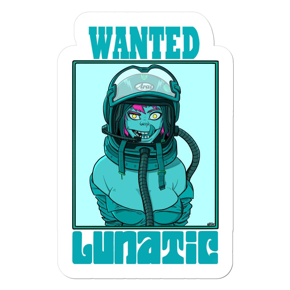 Unique and cool Gorillaz-style lunatic sticker illustration