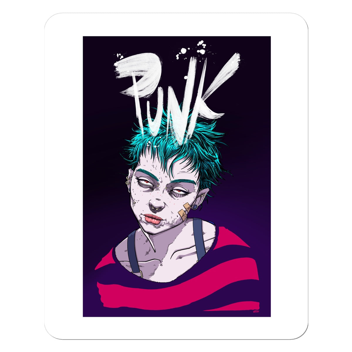 Unique and cool Gorillaz-style punk rock sticker illustration