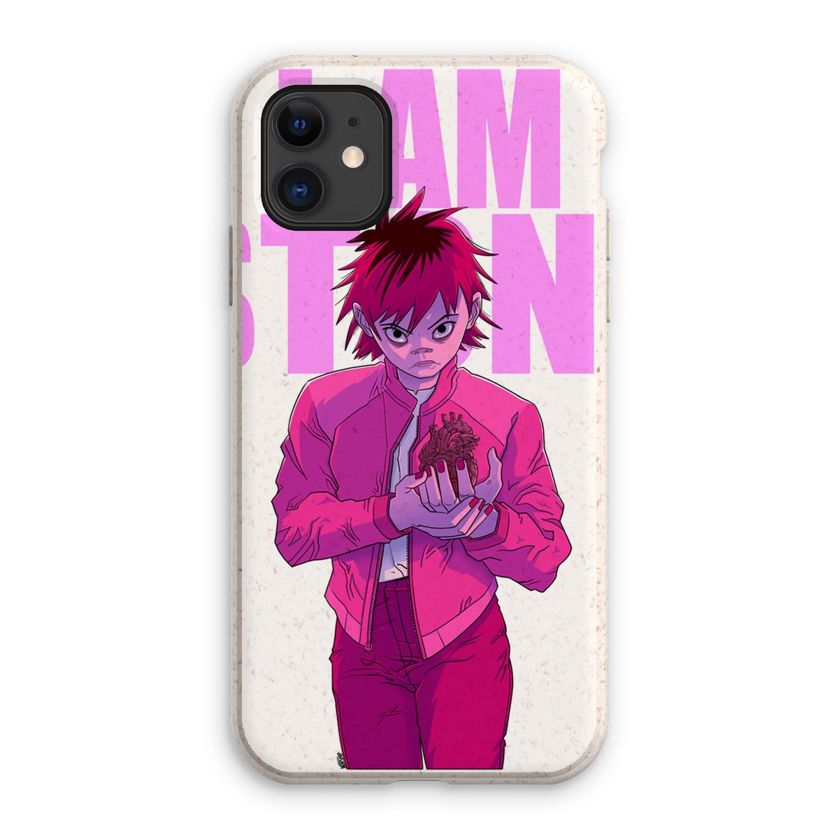 Unique and cool Gorillaz-style heart of stone phone case illustration